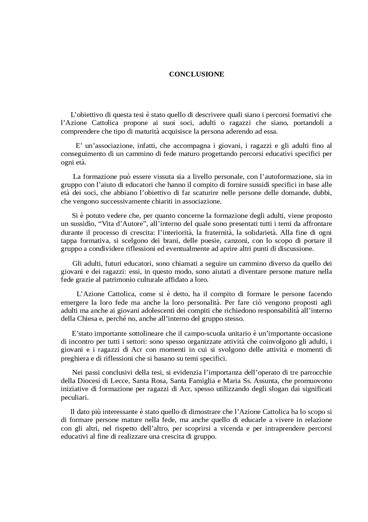 Conclusione tesi magistrale | Appunti di Metodi di Insegnamento | Docsity