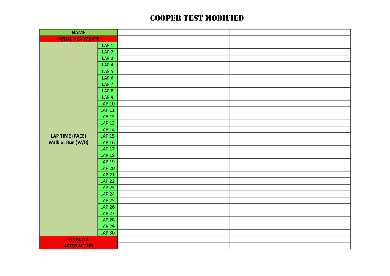 Cooper Test Modified | Resúmenes de Educación física | Docsity