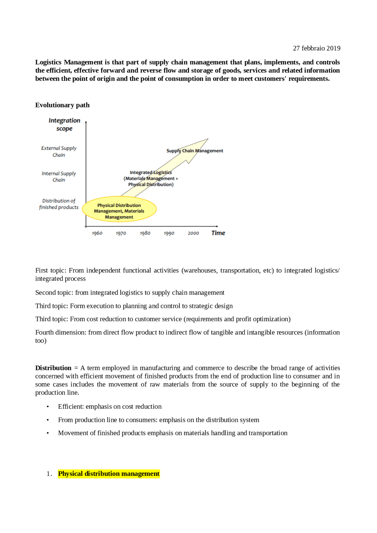 Introduction to logistic management - Docsity
