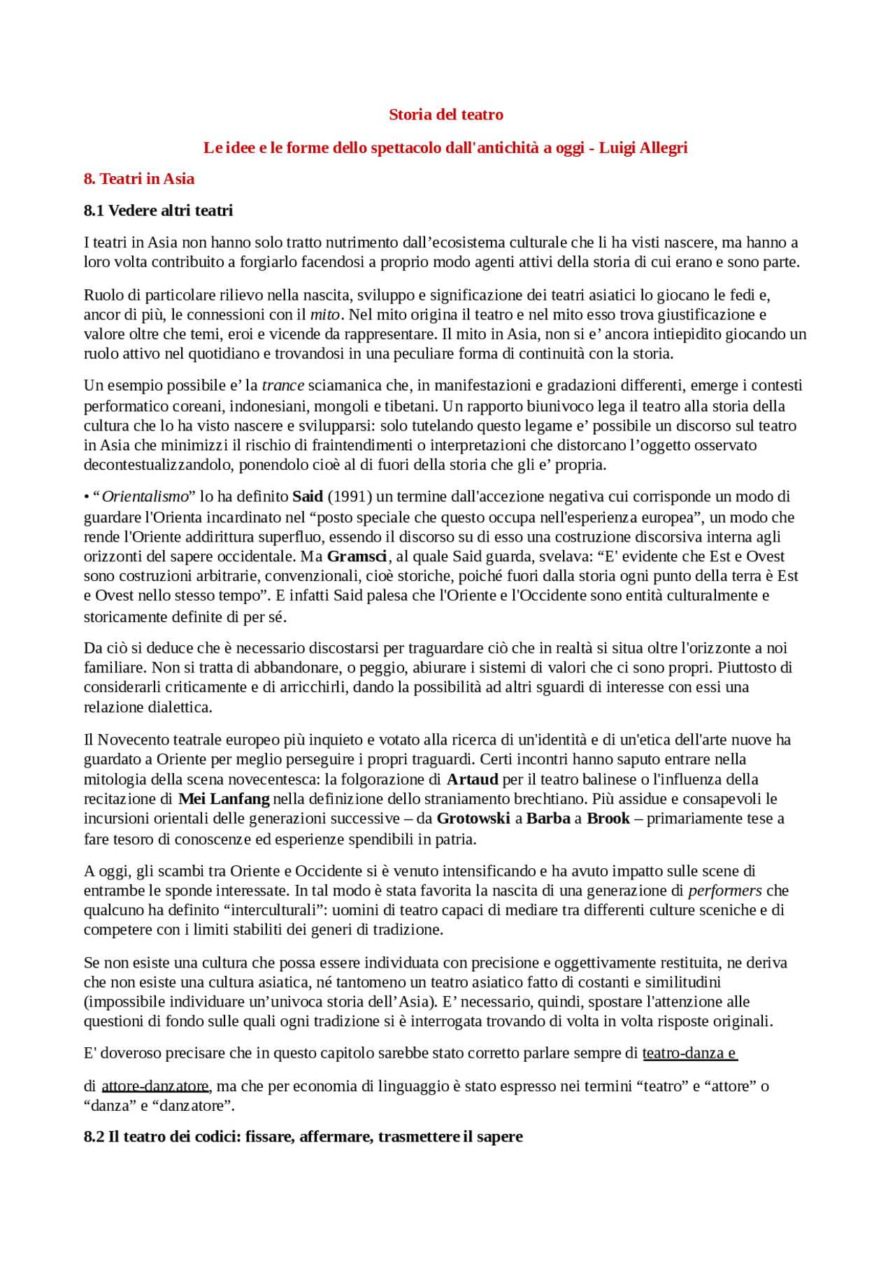 Storia del Teatro di L. Allegri - Docsity