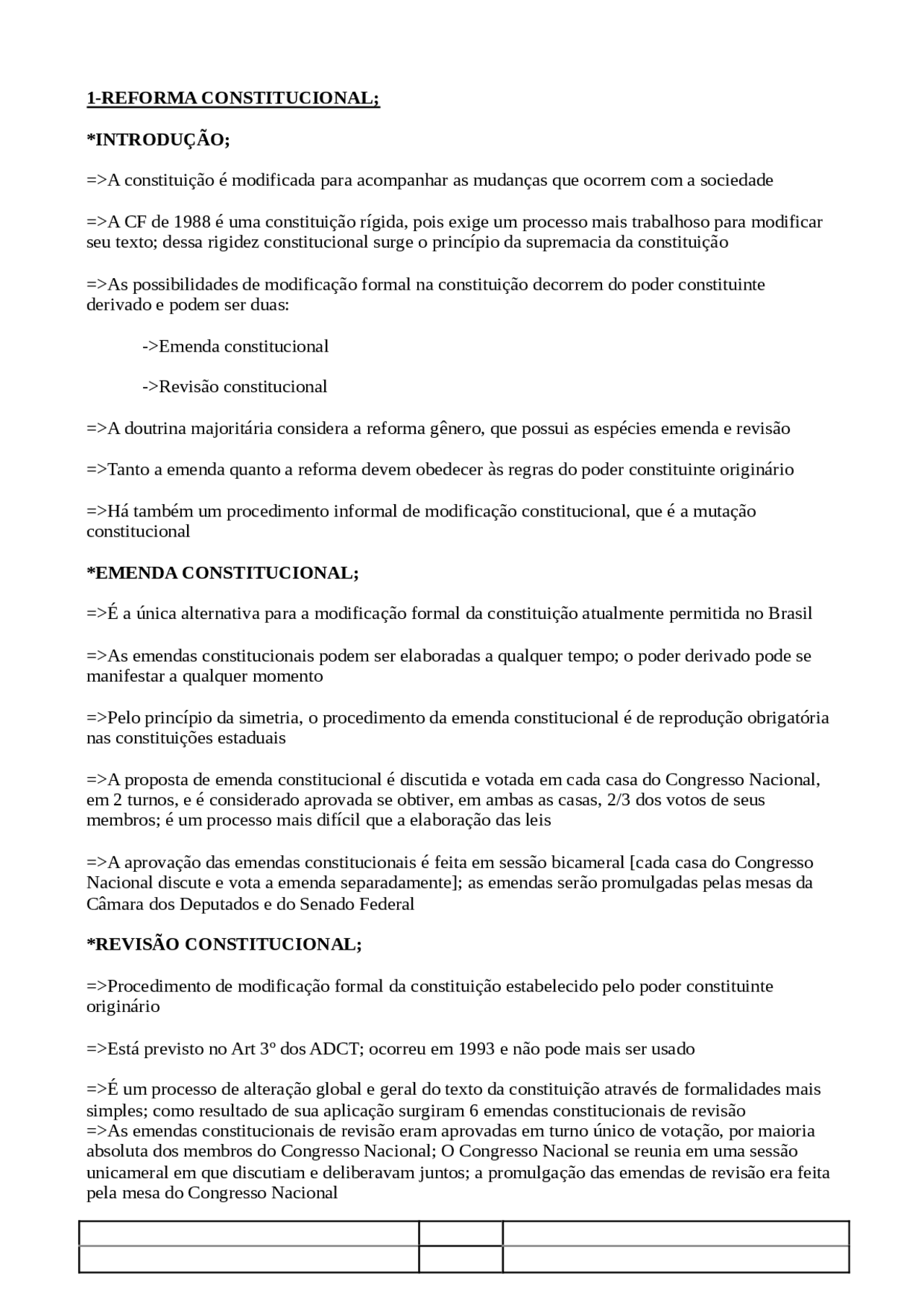 DIREITO CONSTITUCIONAL - REFORMA DA CONSTITUIÇÃO - Docsity