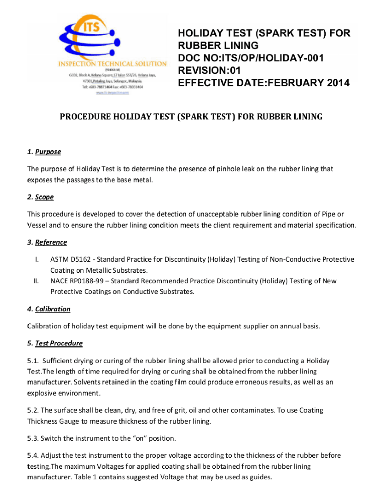 Holiday-Spark-Test-Procedure | Exercises Quality Management | Docsity