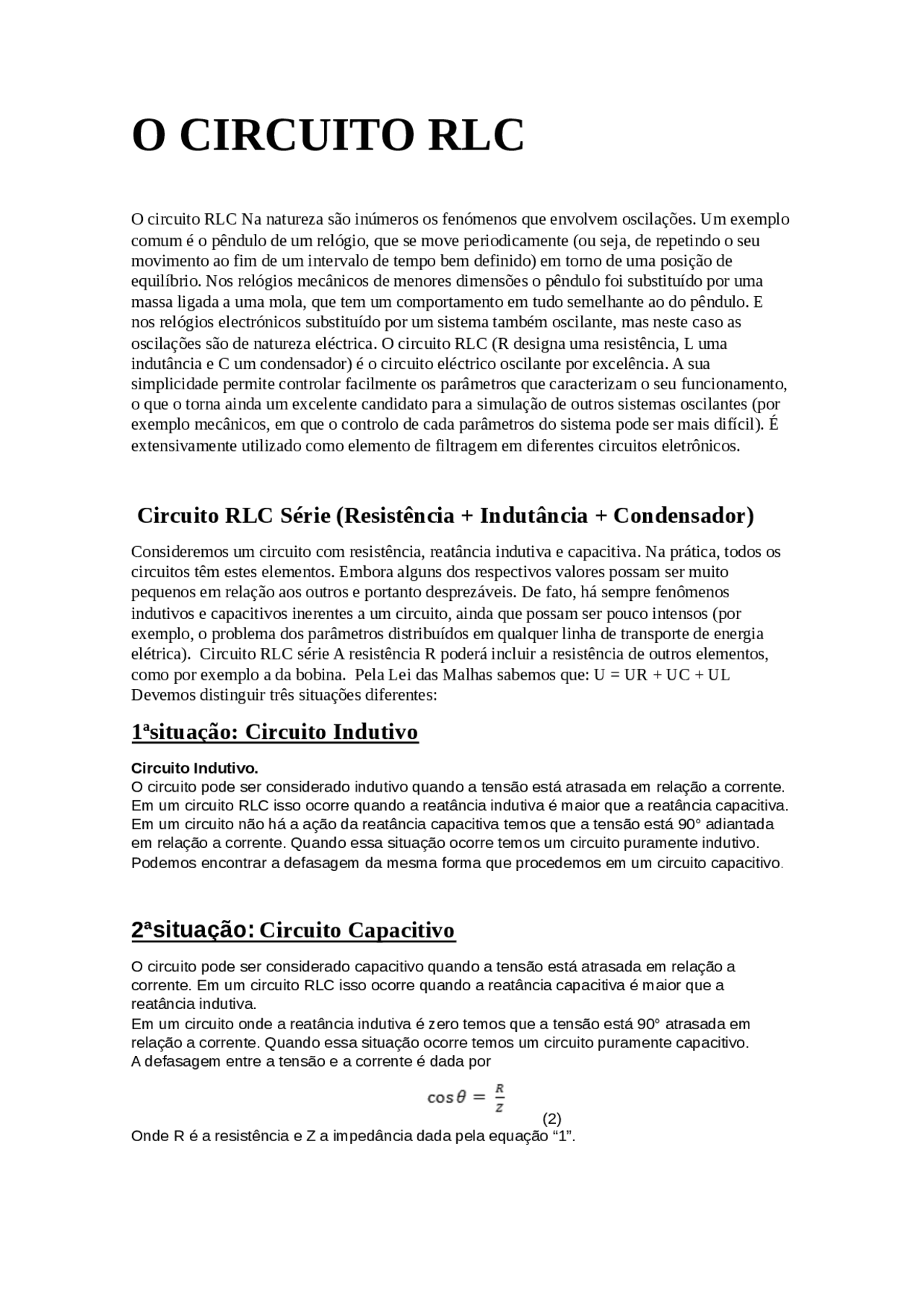 Resumer Rlc Circuito RLC - resumo e explicação | Resumos Circuitos Elétricos | Docsity