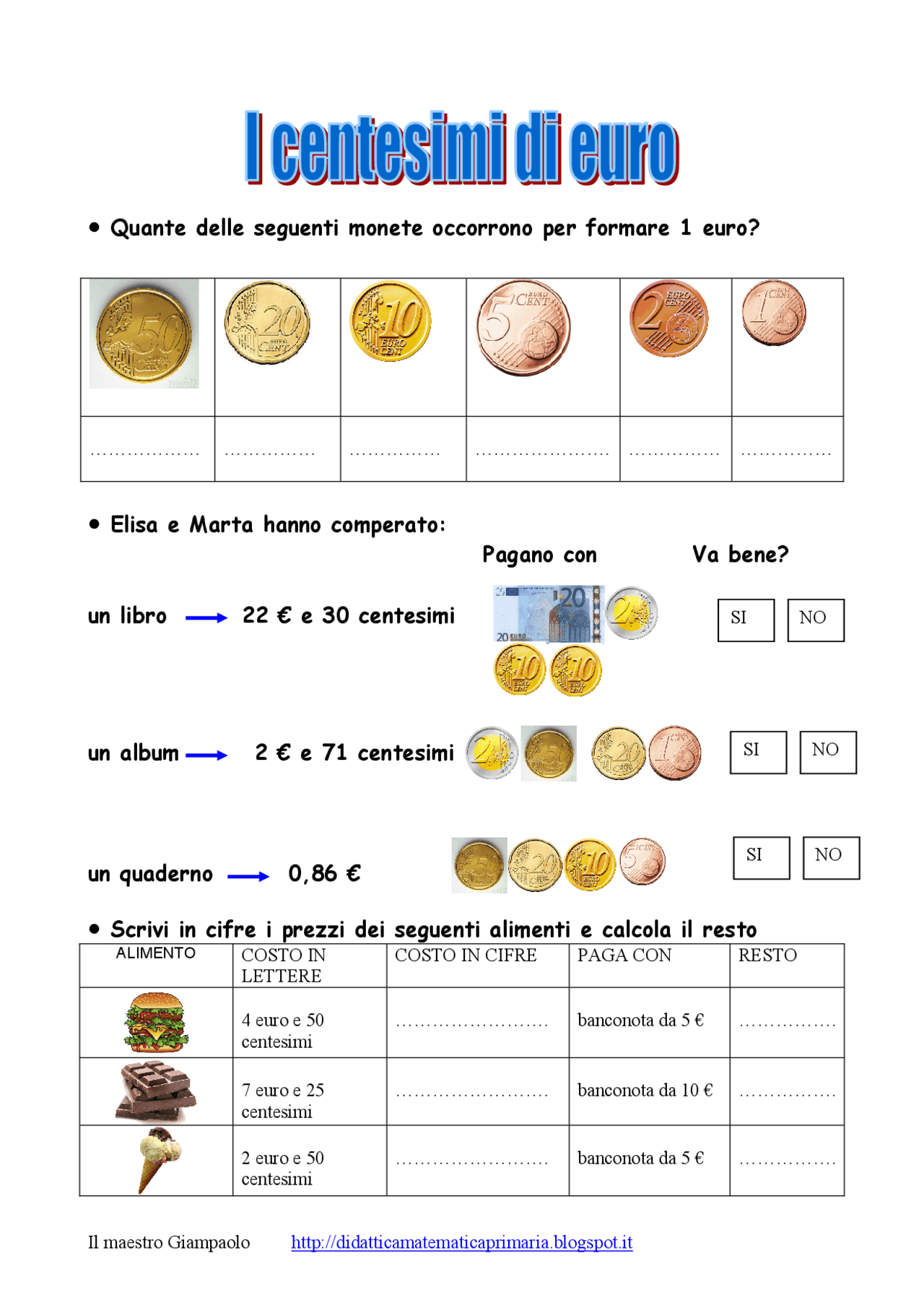 Matematica conteggio spesa guadagno ricavo - Docsity