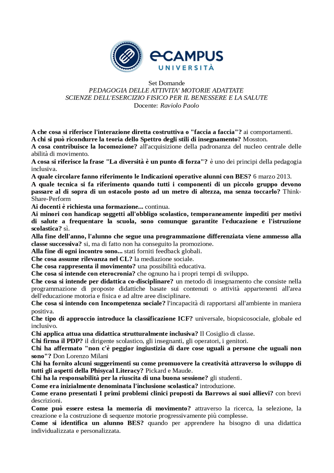 Paniere Domande Ecampus 24 Cfu