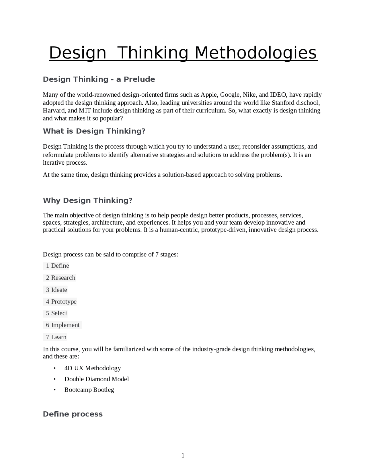 Design Thinking A New Approach | Essays (high school) Technology | Docsity