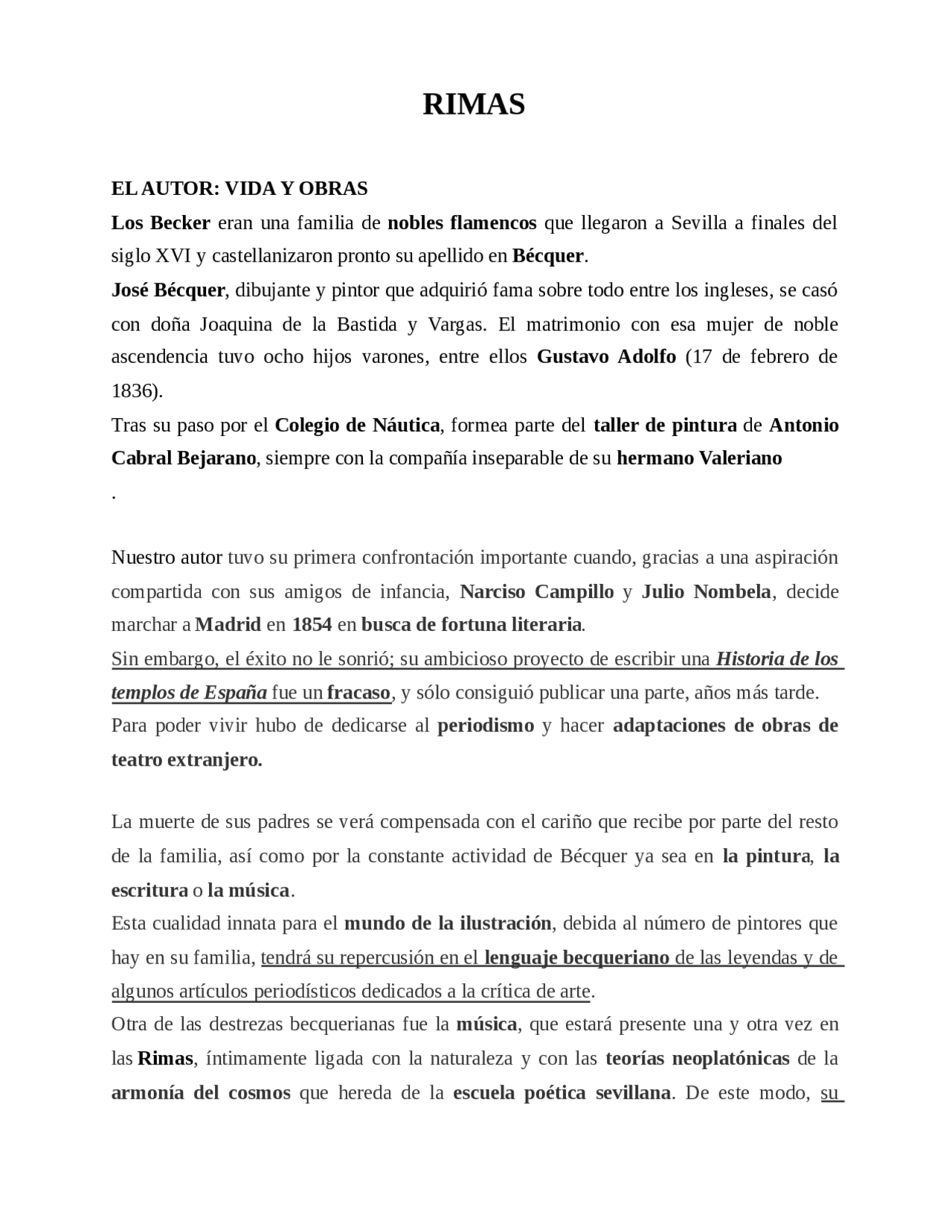 Becker - RIMAS. INTRODUCCIÓN. EL AUTOR: VIDA Y OBRAS - Docsity