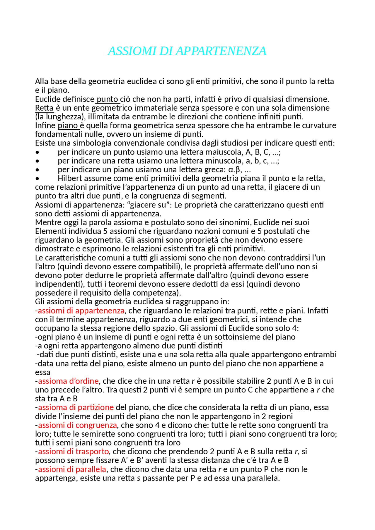 Assiomi di appartenenza Docsity