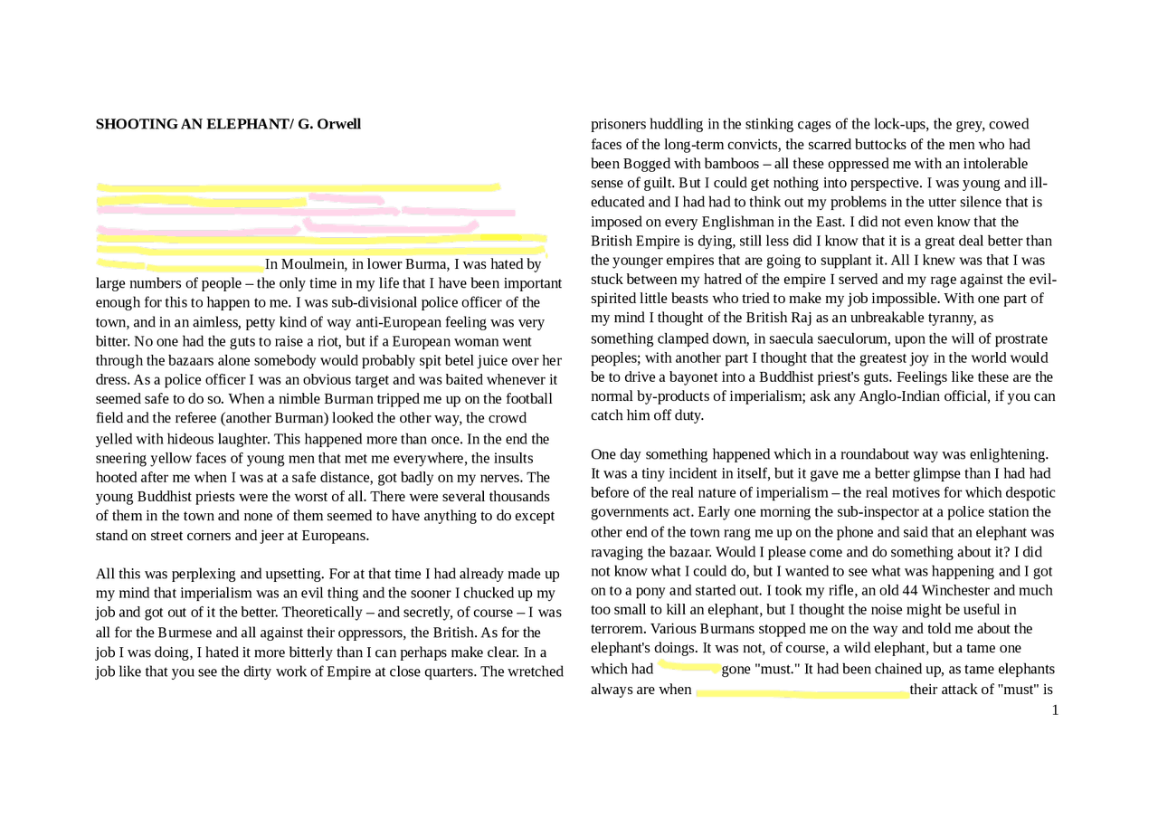 Shooting an elephant extract Docsity