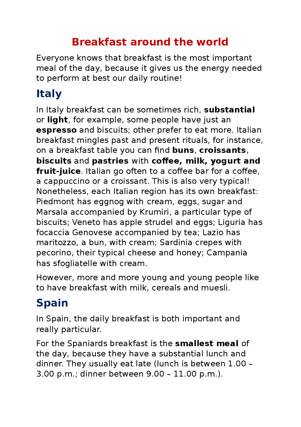 BREAKFAST AROUND THE WORLD. Docsity