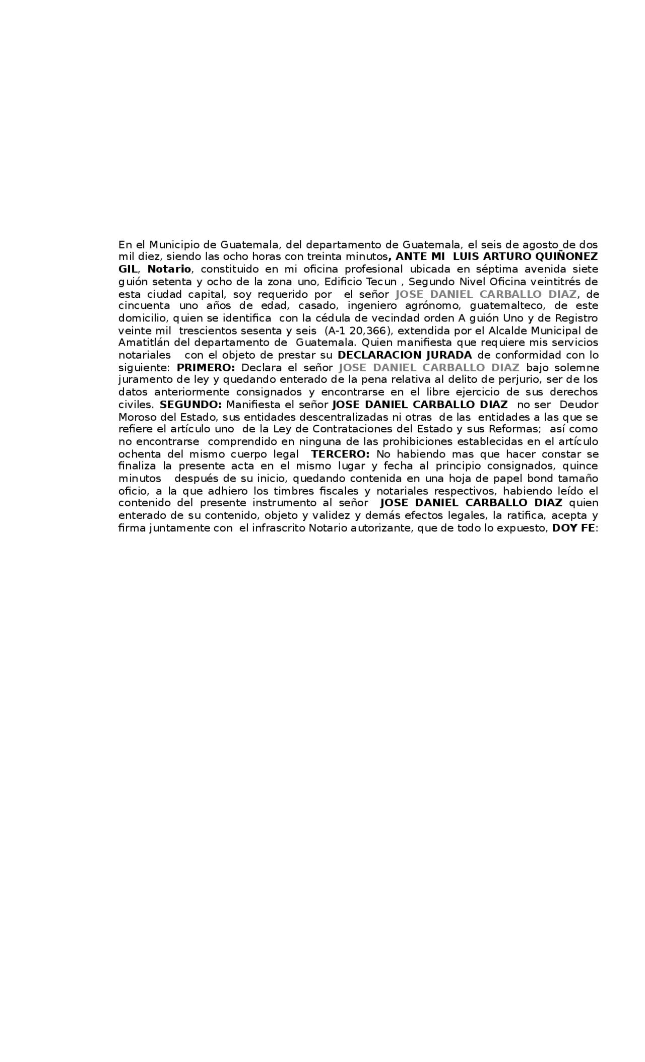 Declaración Jurada no ser deudor del Estado - Docsity
