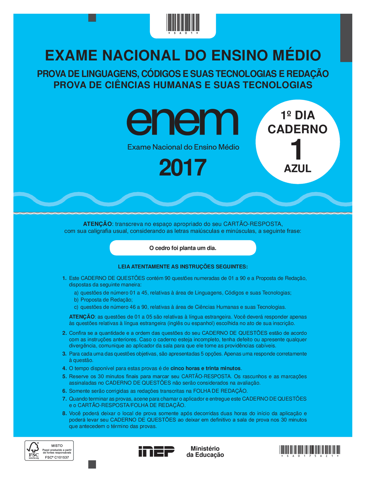 Prova Azul do Enem caderno Azul 1º dia - Docsity