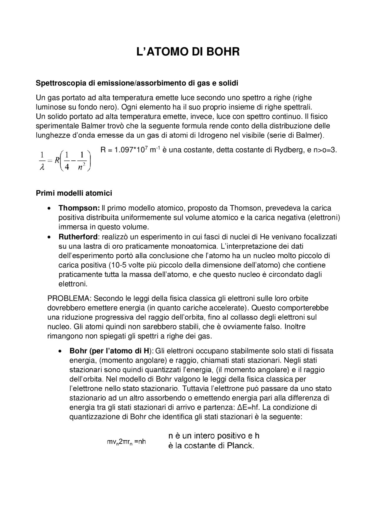 L'atomo di Bohr e descrizione raggi x Docsity