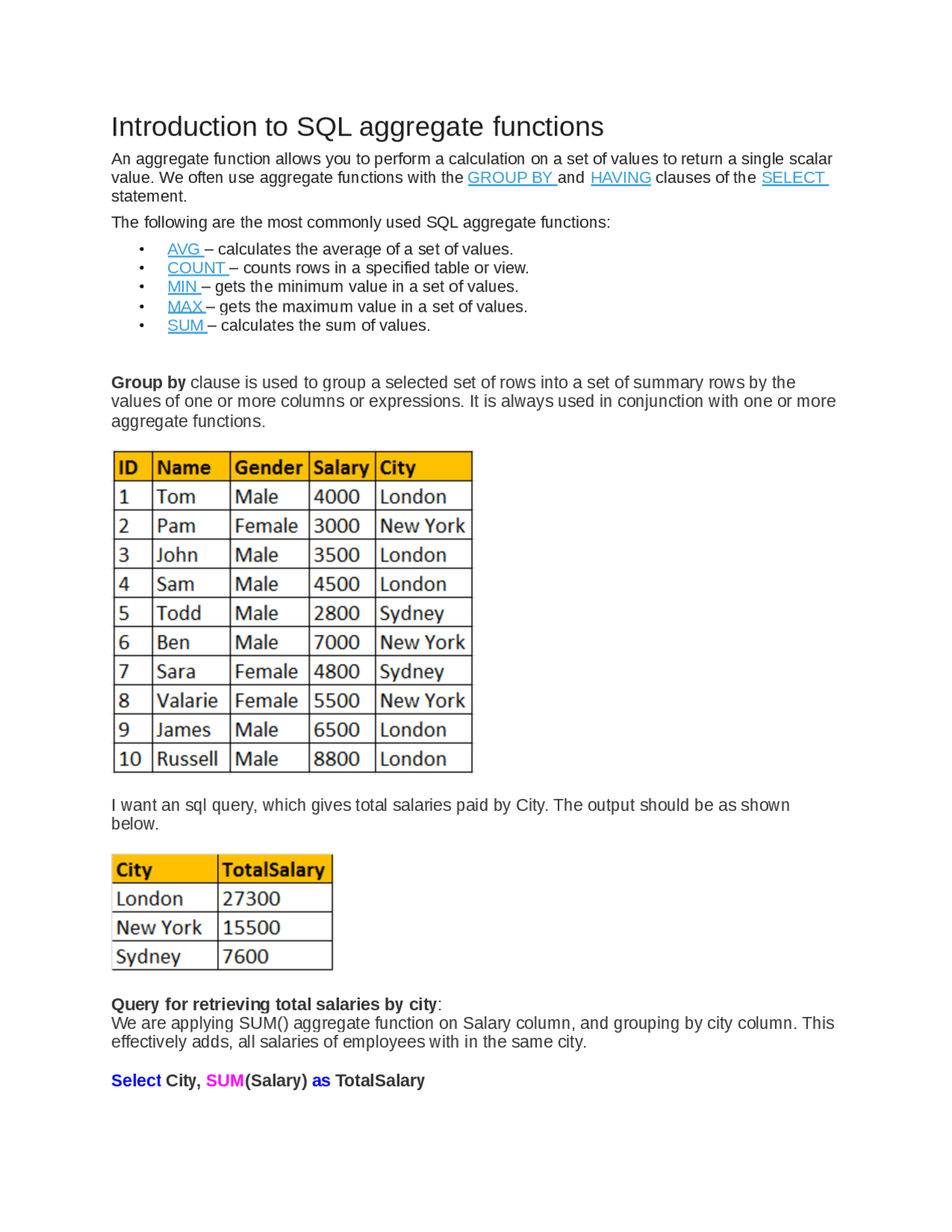 aggregate function include sum | Study Guides, Projects, Research ...