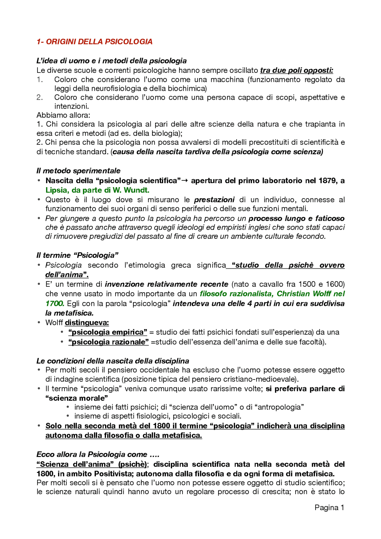 STORIA DELLA PSICOLOGIA origini Docsity