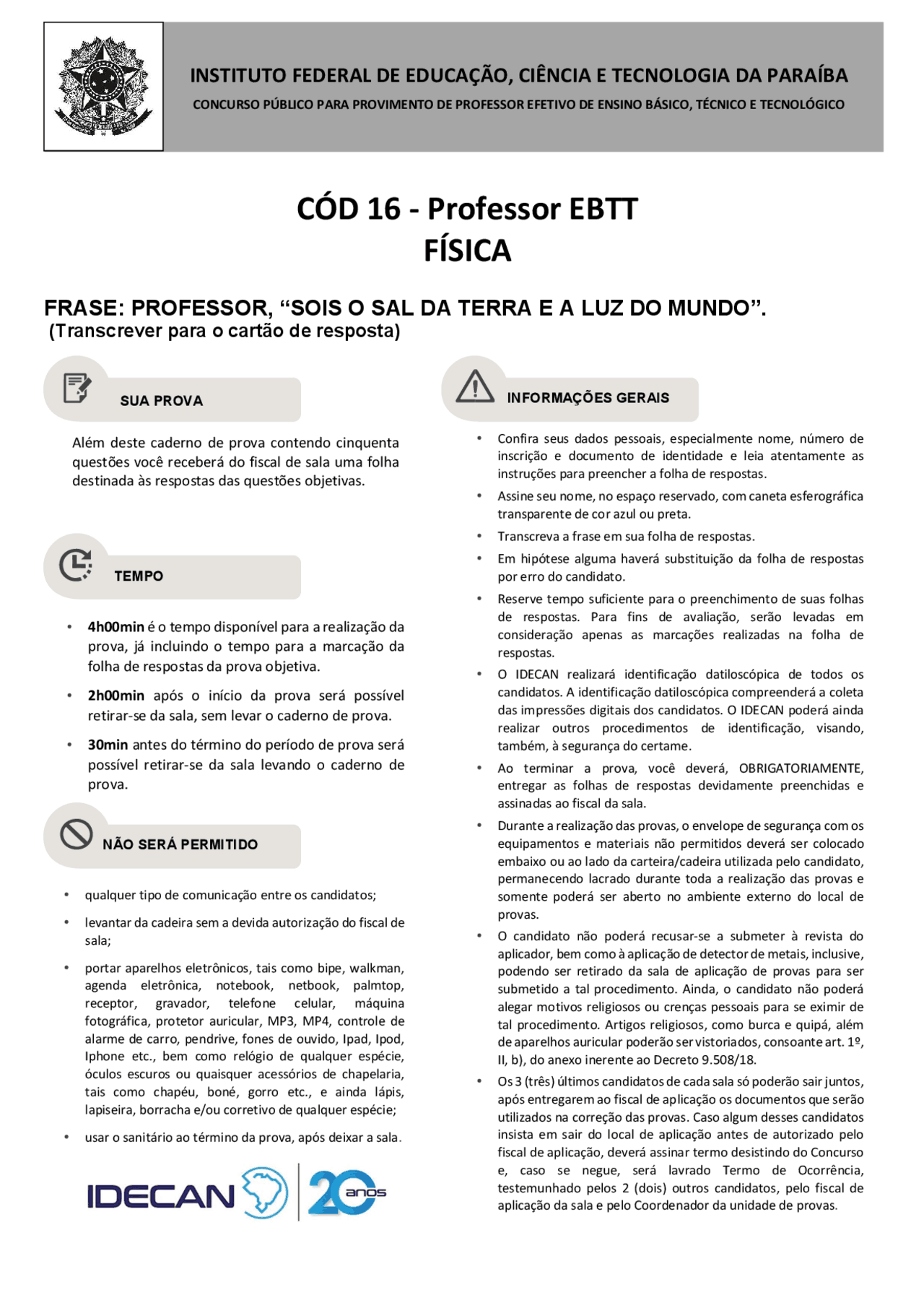 Idecan Provas Anteriores Professor - RETOEDU