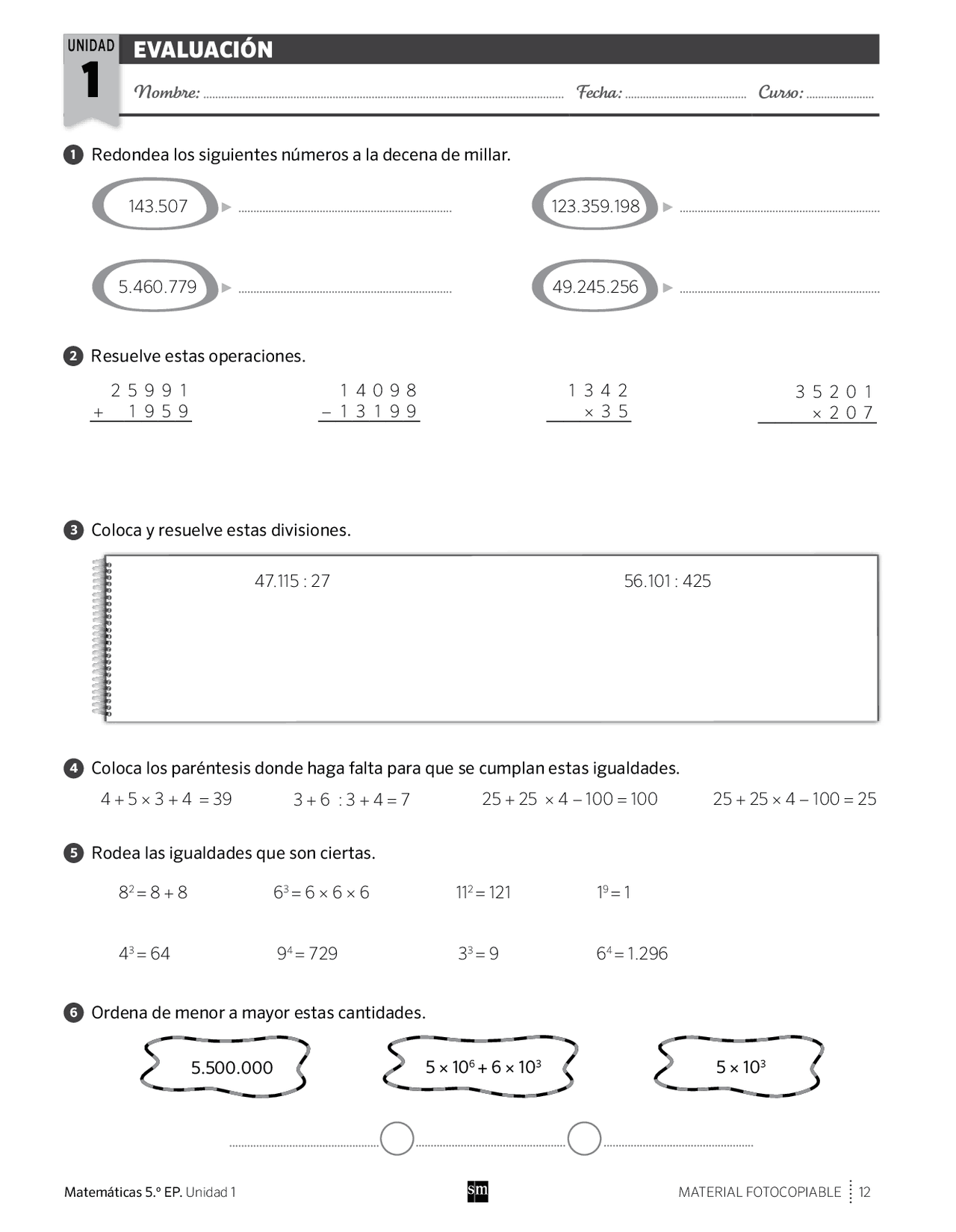 Examenes Sm 5 Primaria Examenes Sm 5 Primaria
