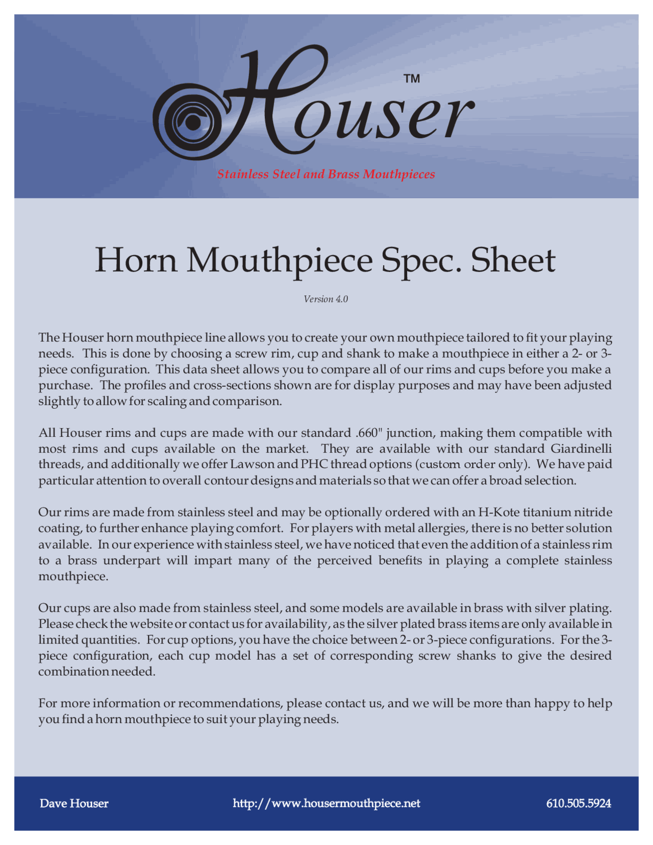 Houser Horn Mouthpieces USA Docsity