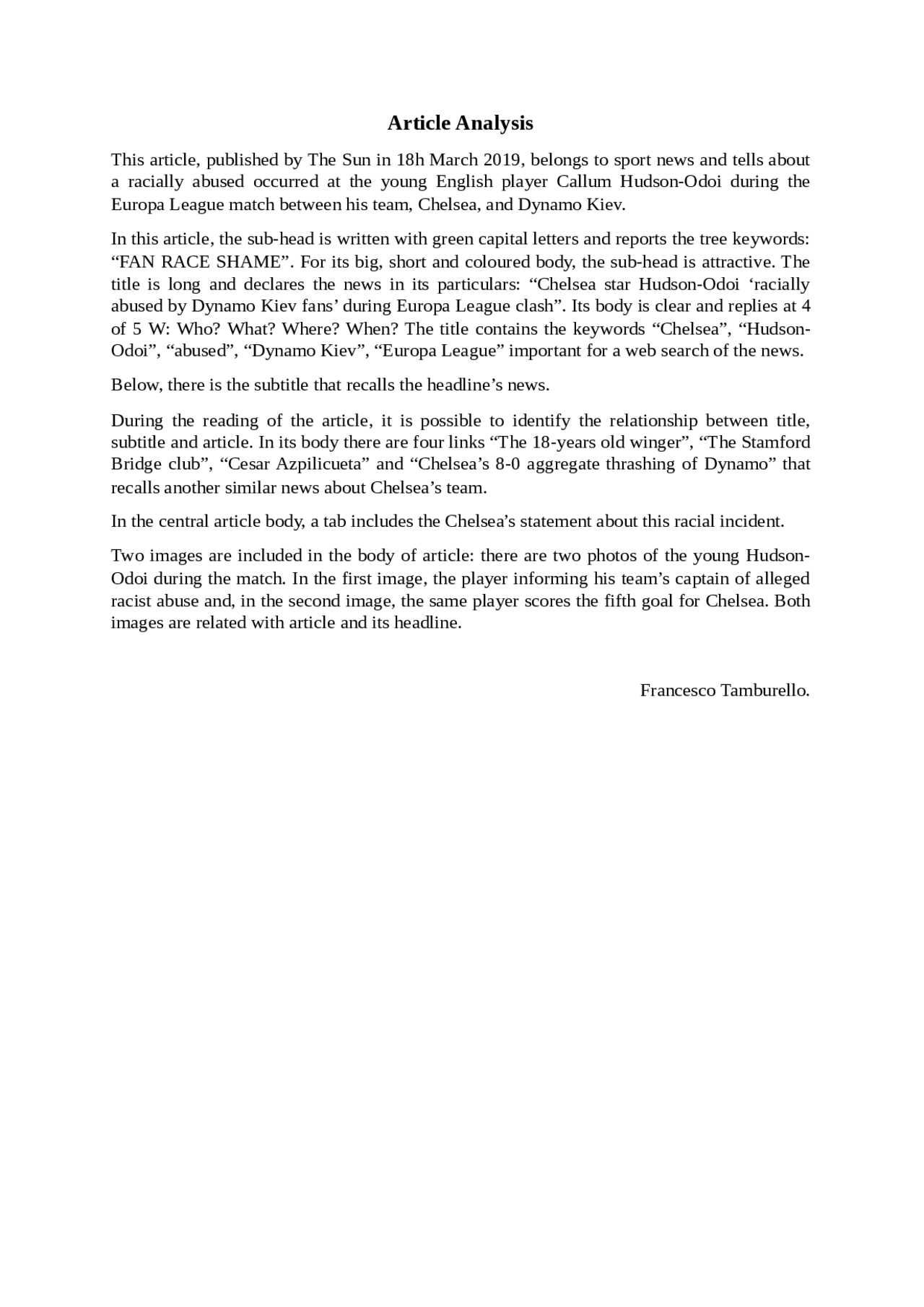 articolo di giornale in inglese