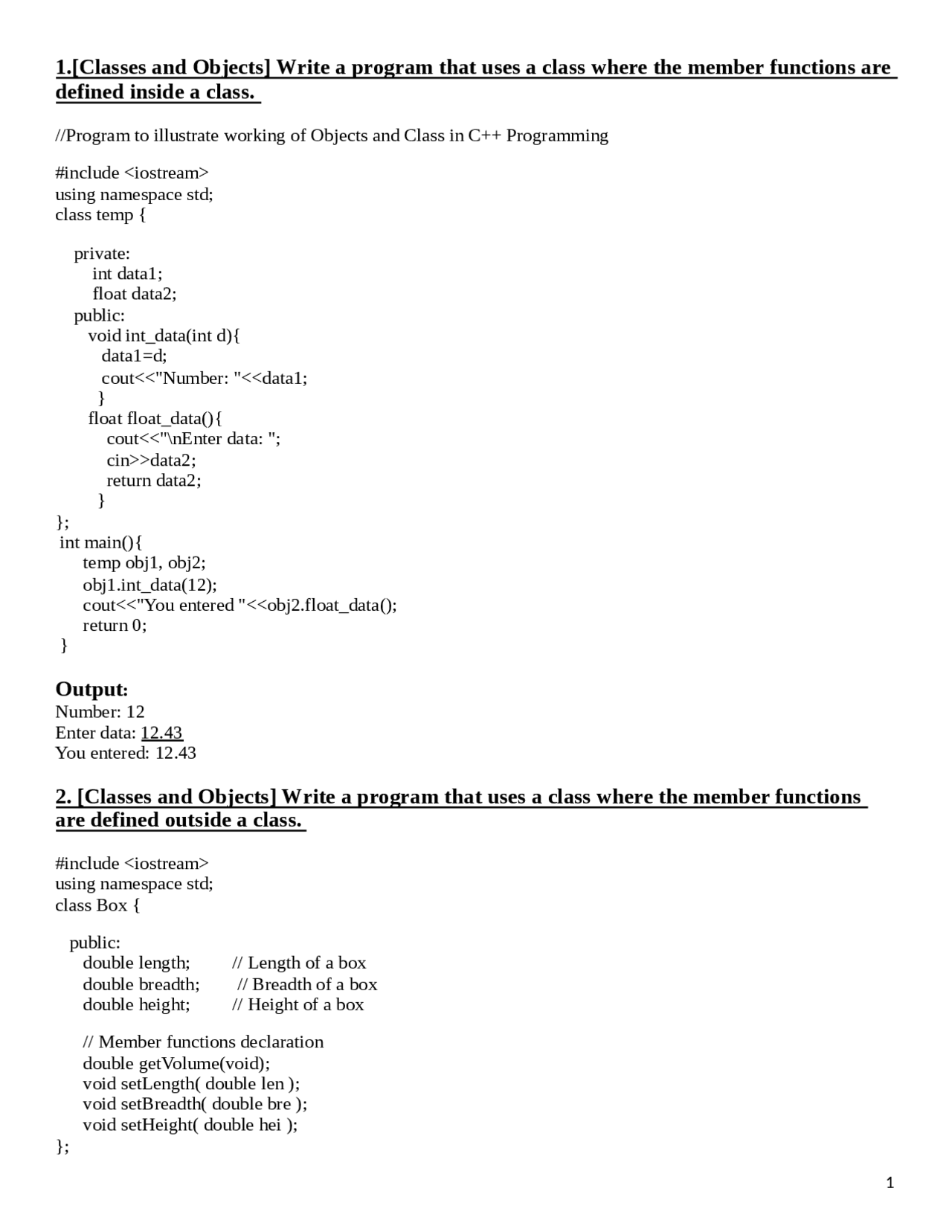 Object Oriented Programming Practical File | Study notes Object ...