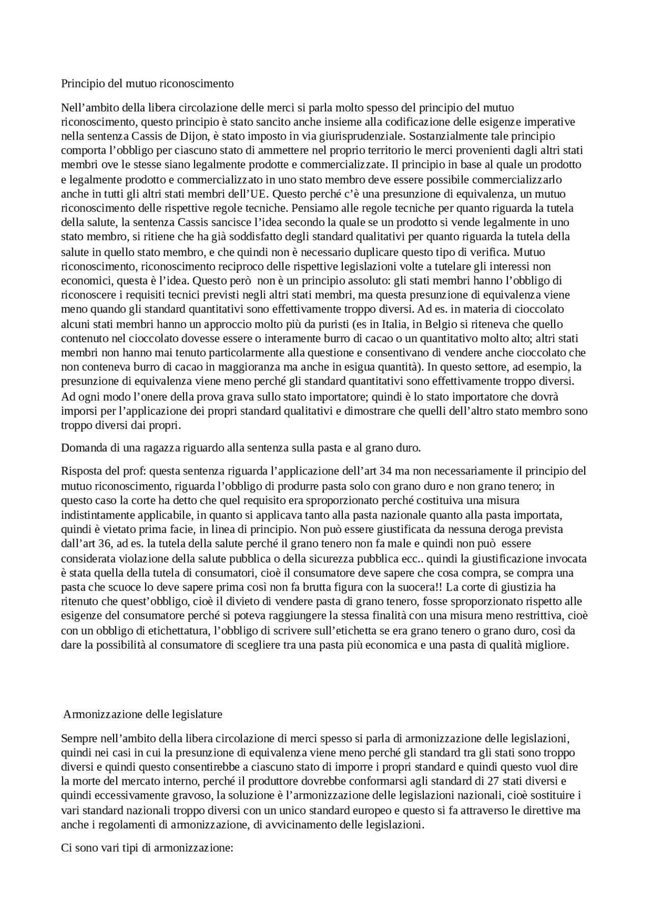 Principio del mutuo riconoscimento - Docsity
