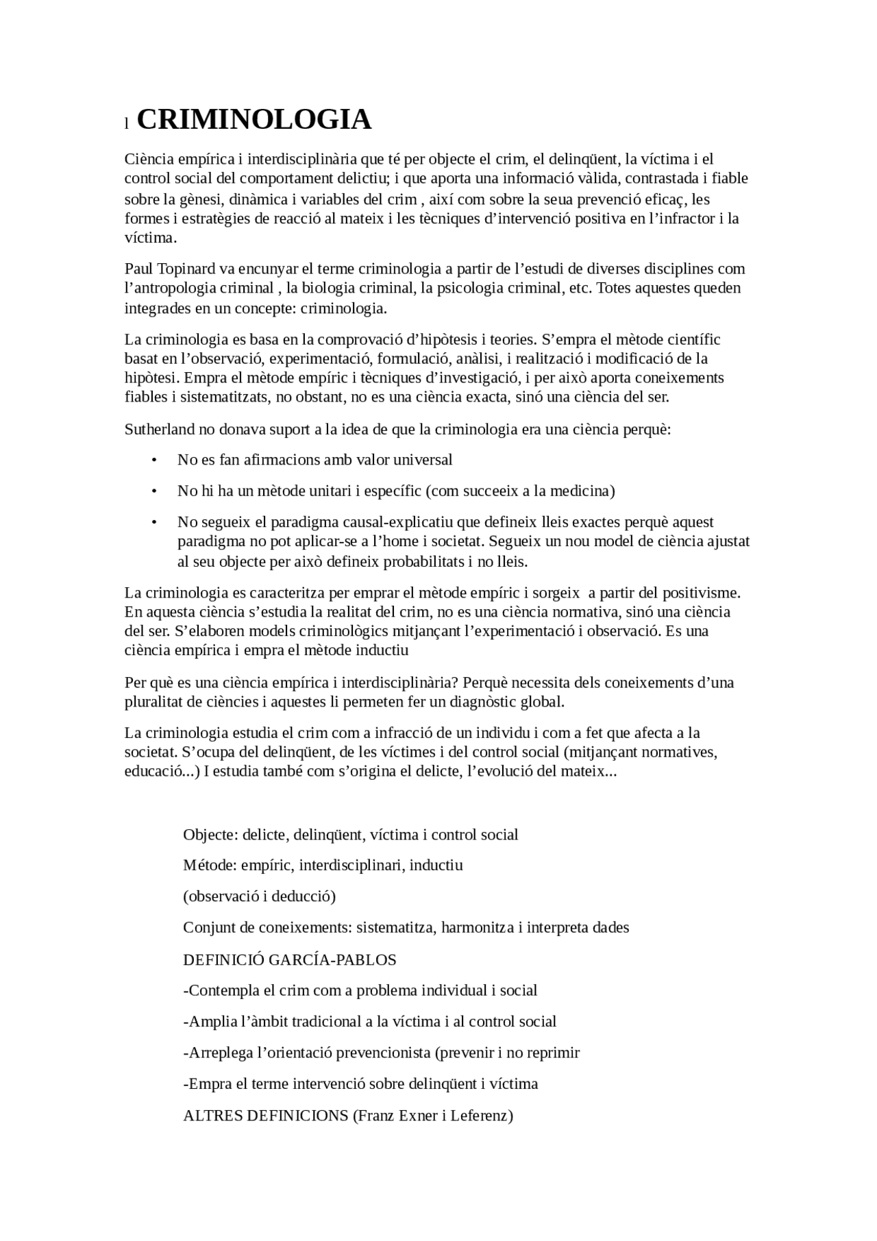Apuntes criminologia TEMA 1 - Docsity