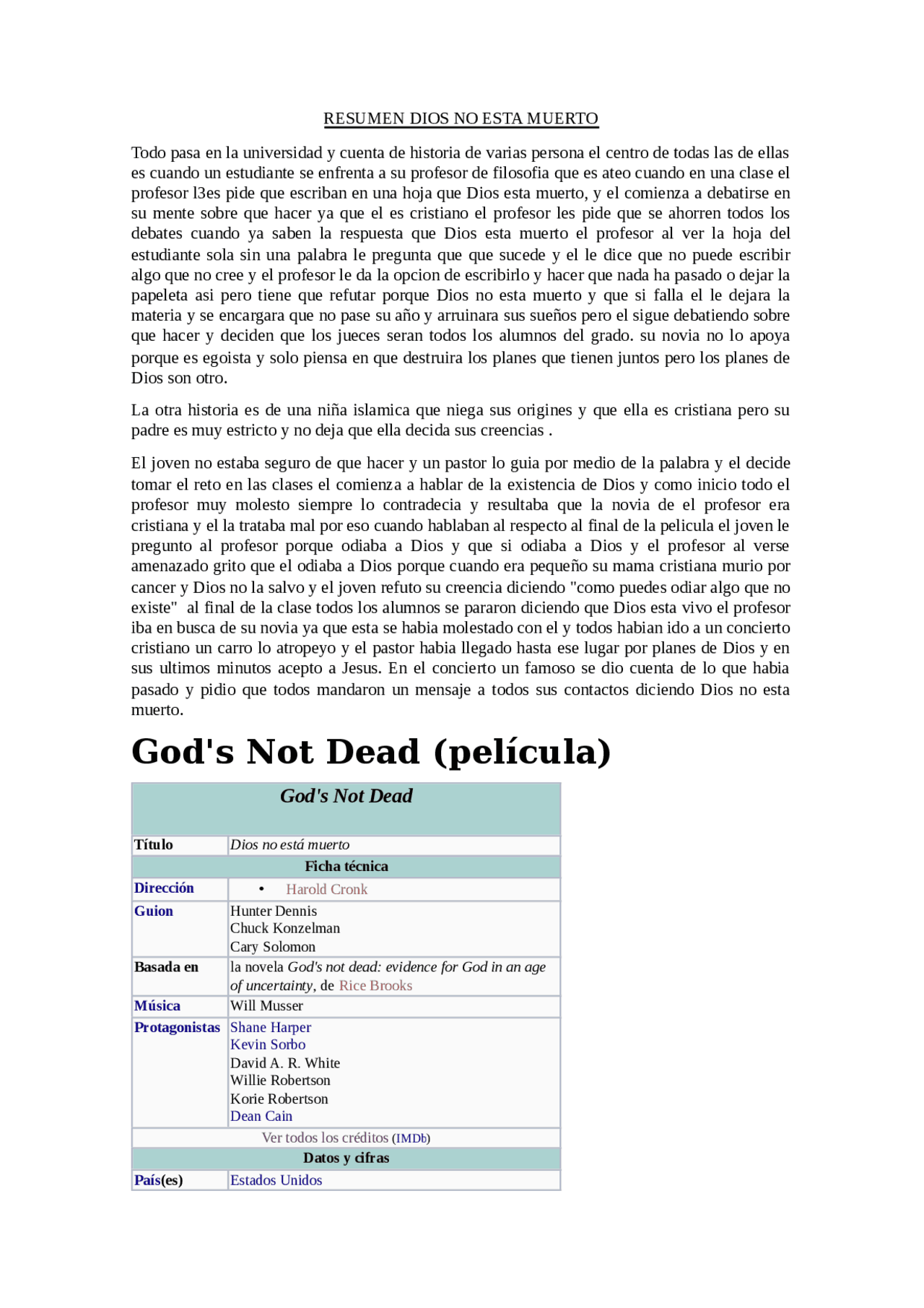 Dios No Esta Muerto Docsity