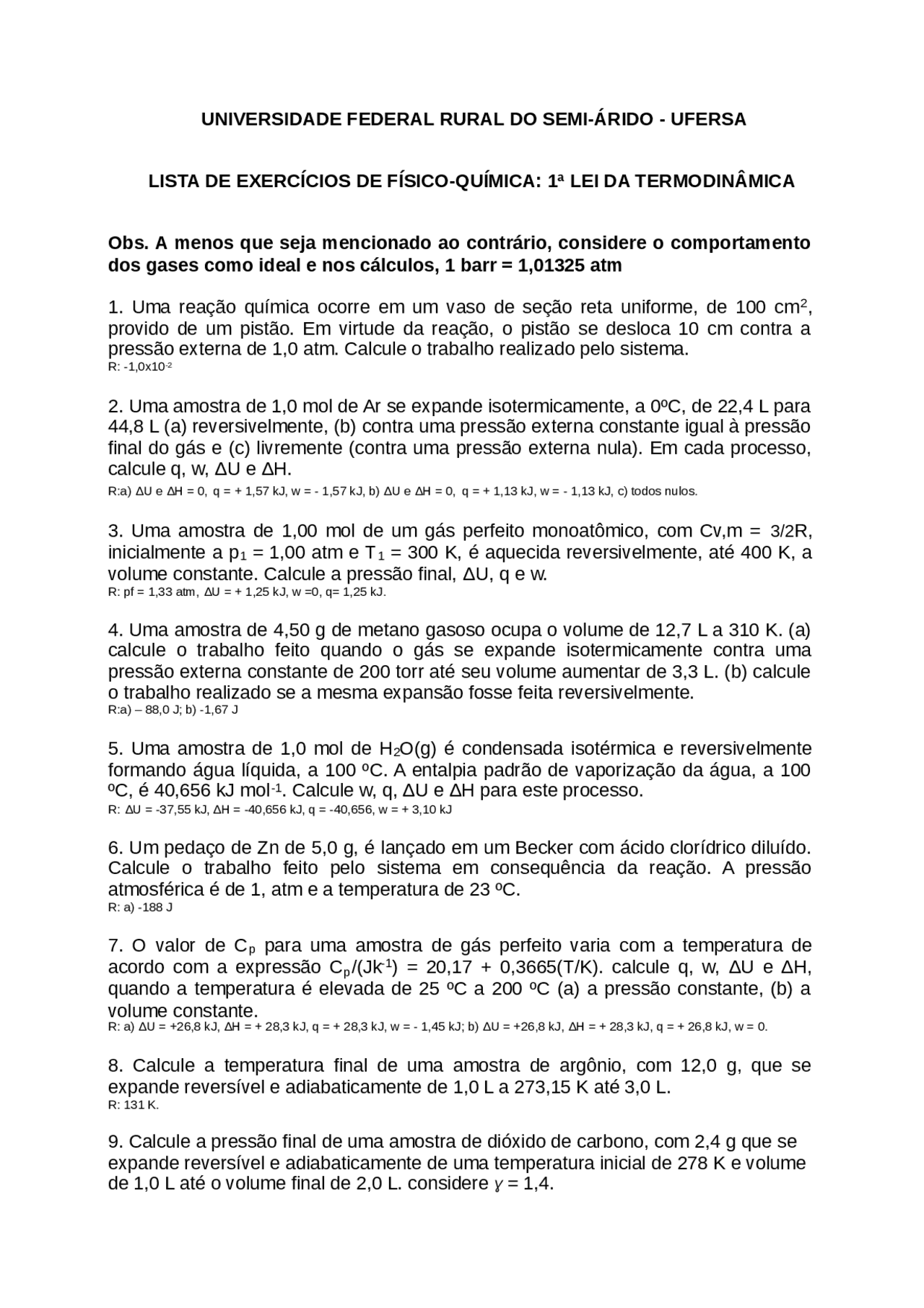 Primeira Lei Da Termodinamica Docsity