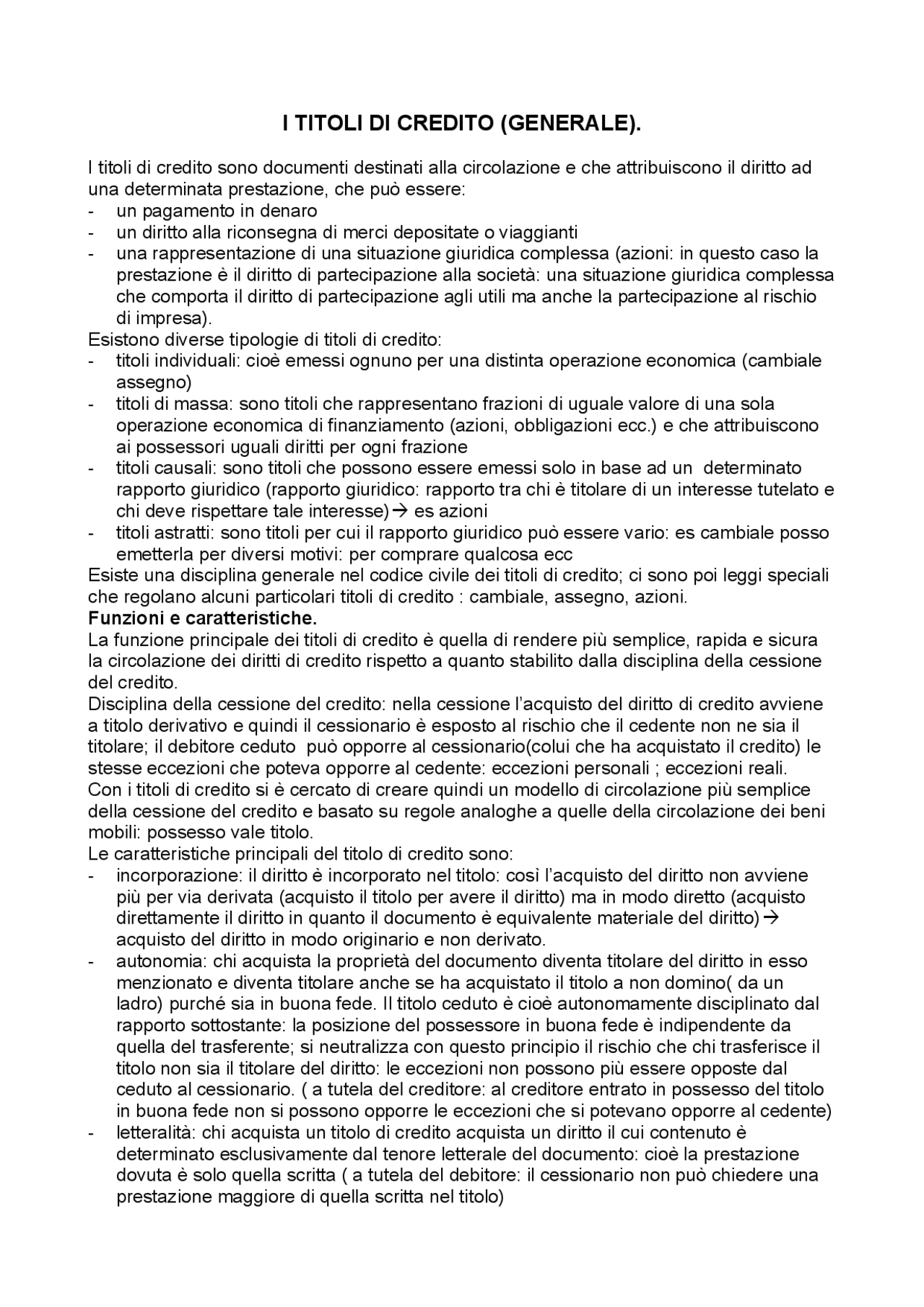 RIASSUNTI DIRITTO COMMERCIALE TITOLI DI CREDITO