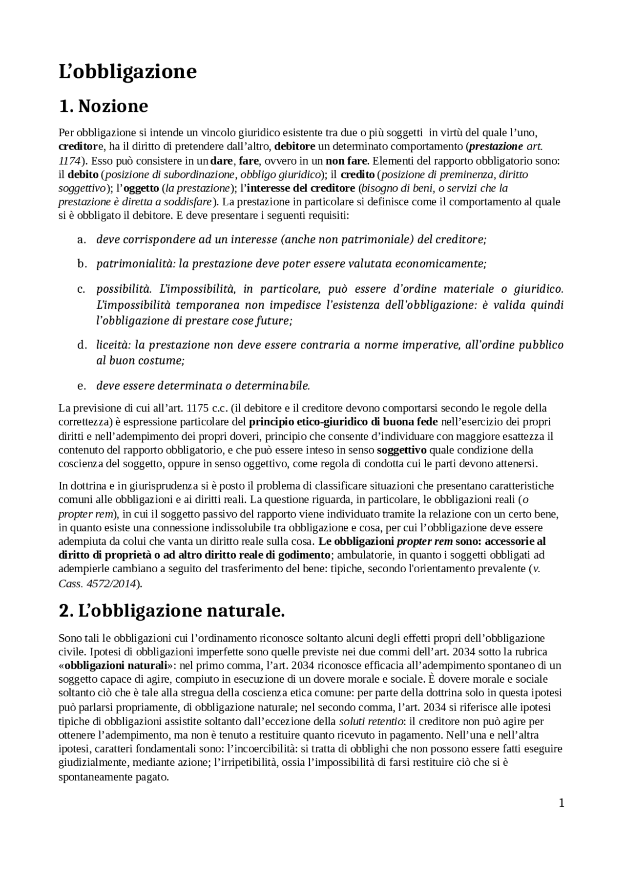 L'obbligazione naturale Docsity