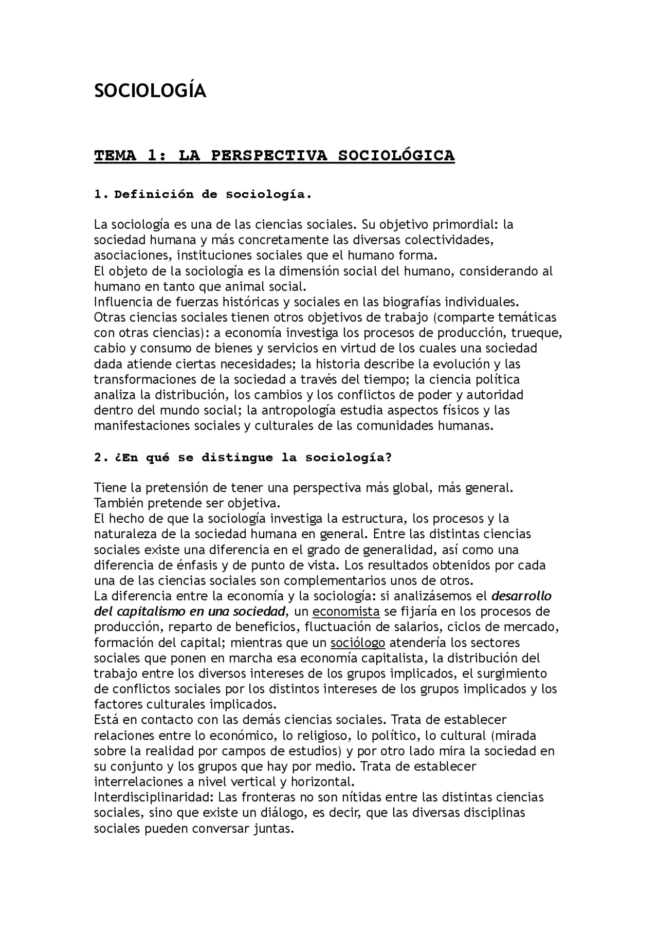 Apuntes sociologia primero de carrera | Apuntes de Sociología | Docsity