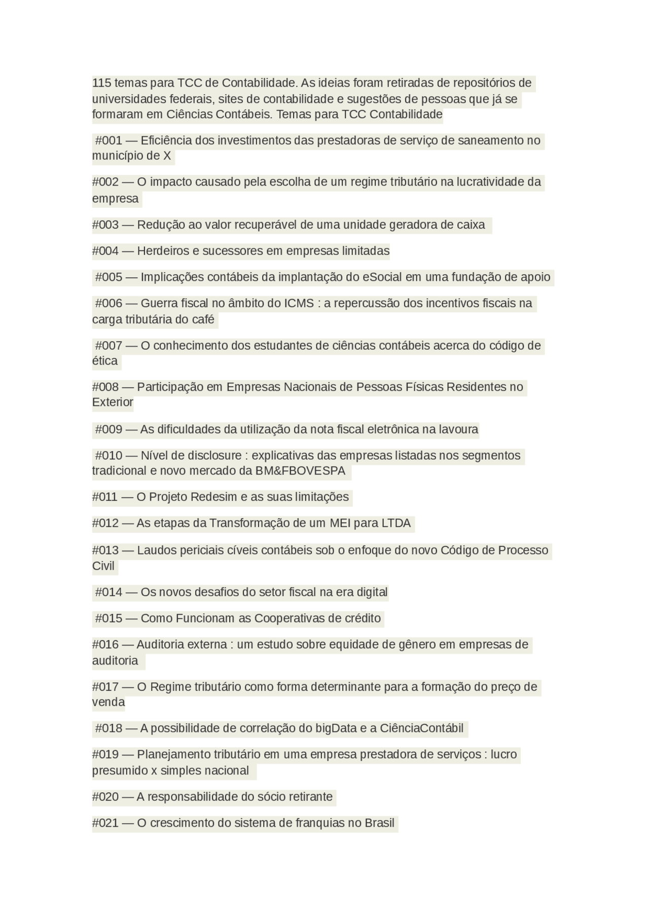 Temas para TCC de Ciências Contábeis | Teses (TCC) Contabilidade | Docsity