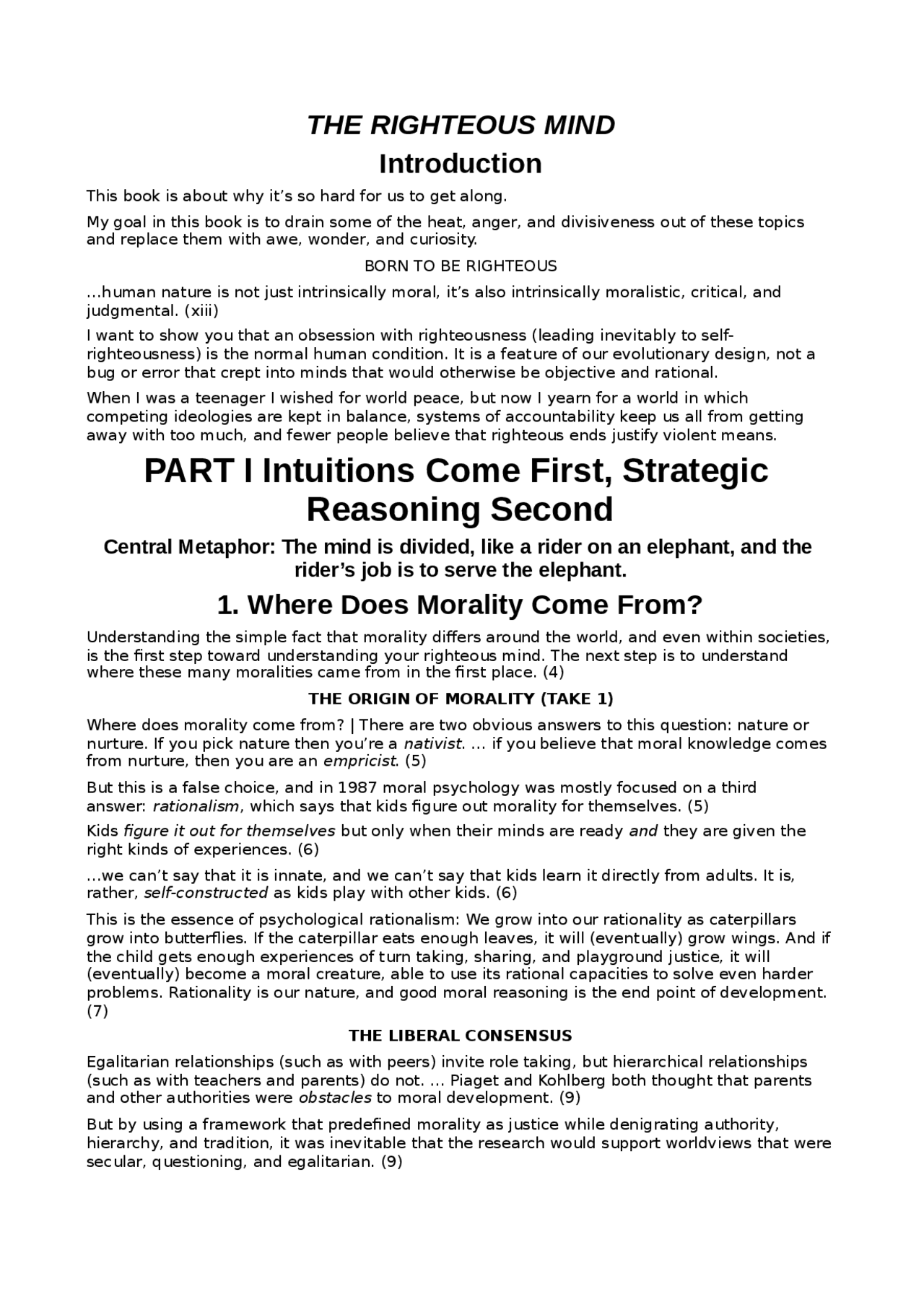 Haidt - the righteous mind summary chapters - Docsity