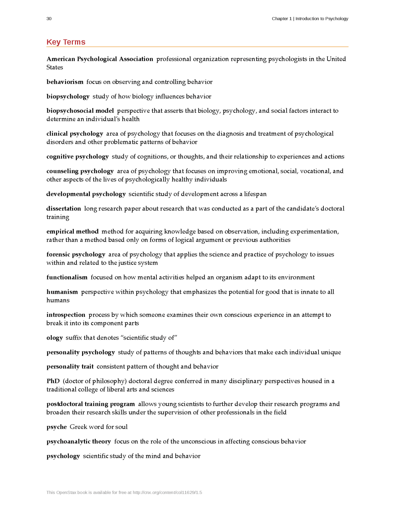 Openstax General Psychology Chapter Notes Openstax Chapter Vocab and Summaries | Study notes Psychology | Docsity