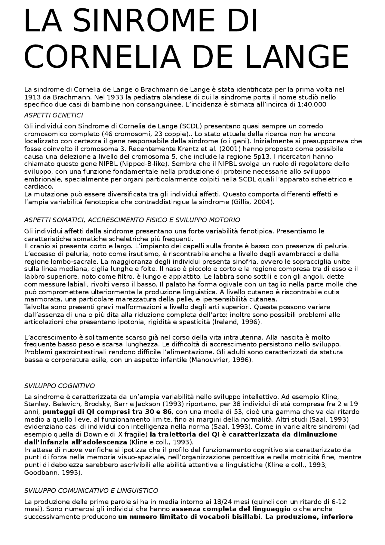 sopravvivenza sindrome di cornelia de lange