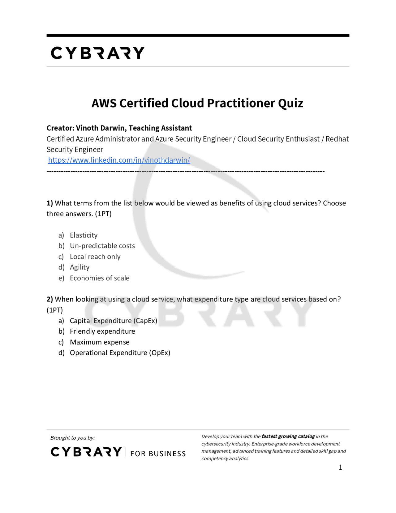 AWS Certified Cloud Practitioner Quiz 1 pdf Docsity Aws certified cloud practitioner quiz 1 pdf docsity