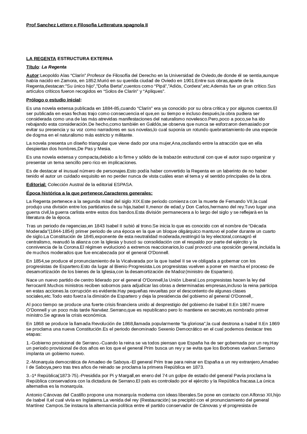 Resumen De La Obra La Regenta Una Elaboracion Personal Docsity