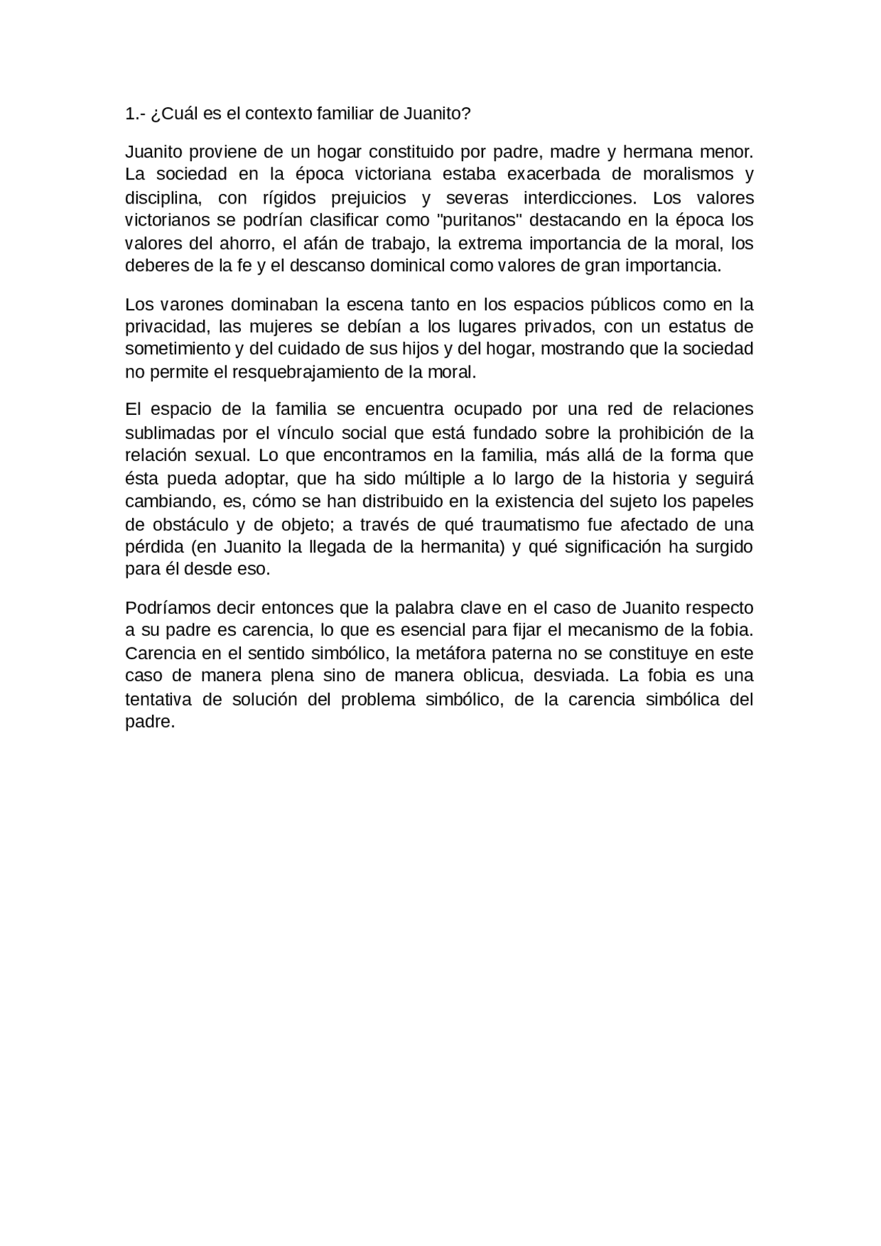 análisis del caso juanito de Freud | Resúmenes de Psicología | Docsity