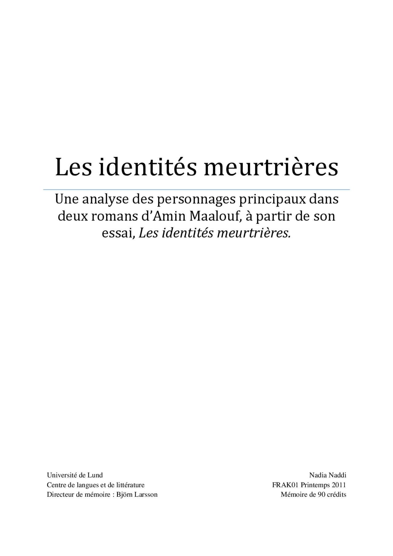 Les Identites Meurtrieres Docsity