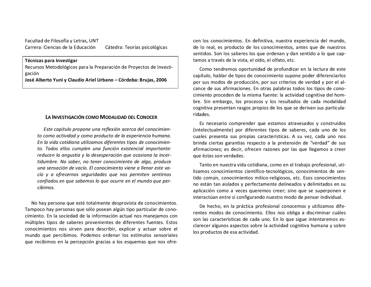 Técnicas para Investigar de José Alberto Yuni y Claudio Ariel Urbano