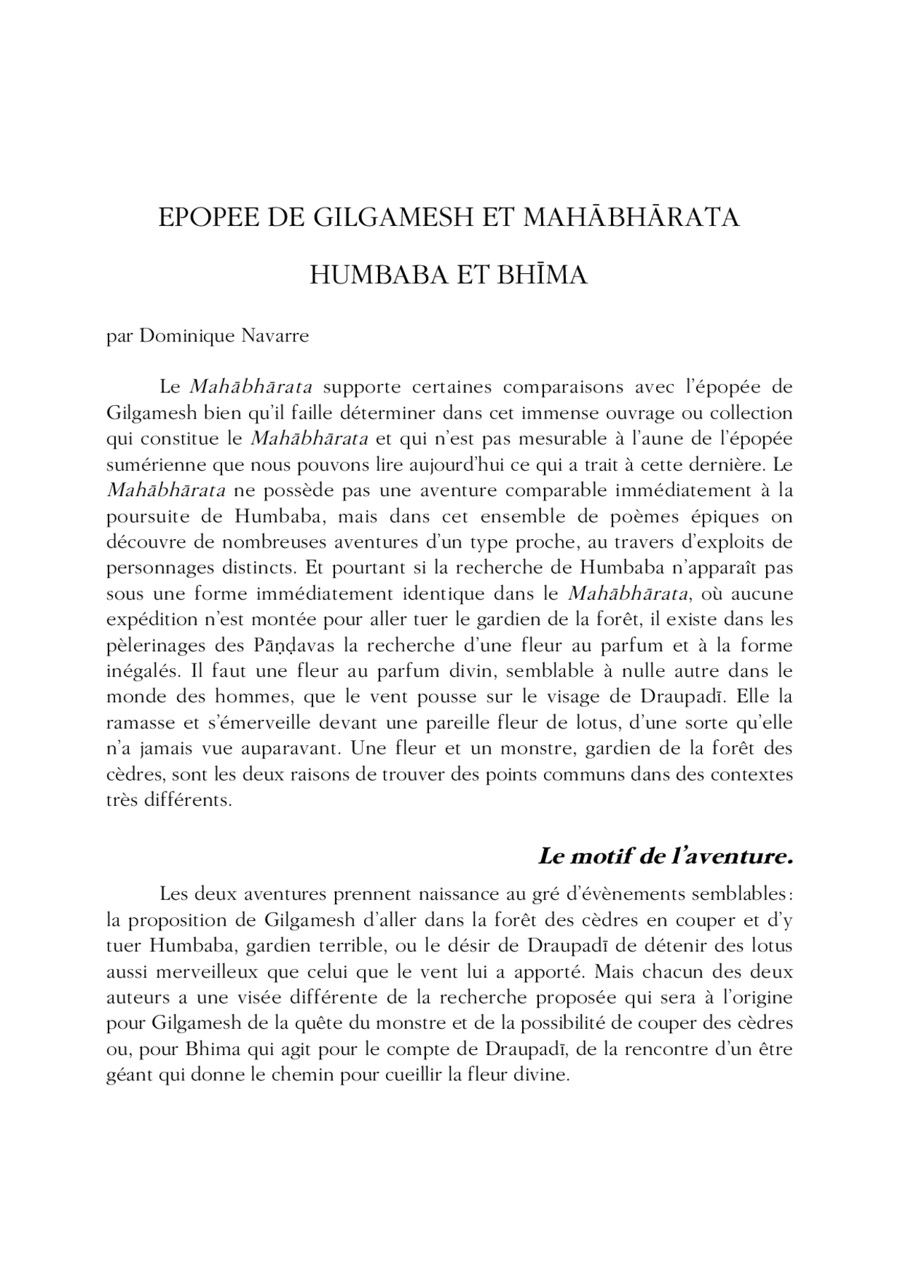 Epopee De Gilgamesh Et Mahaebhaerata Humbaba Et Bhima Docsity