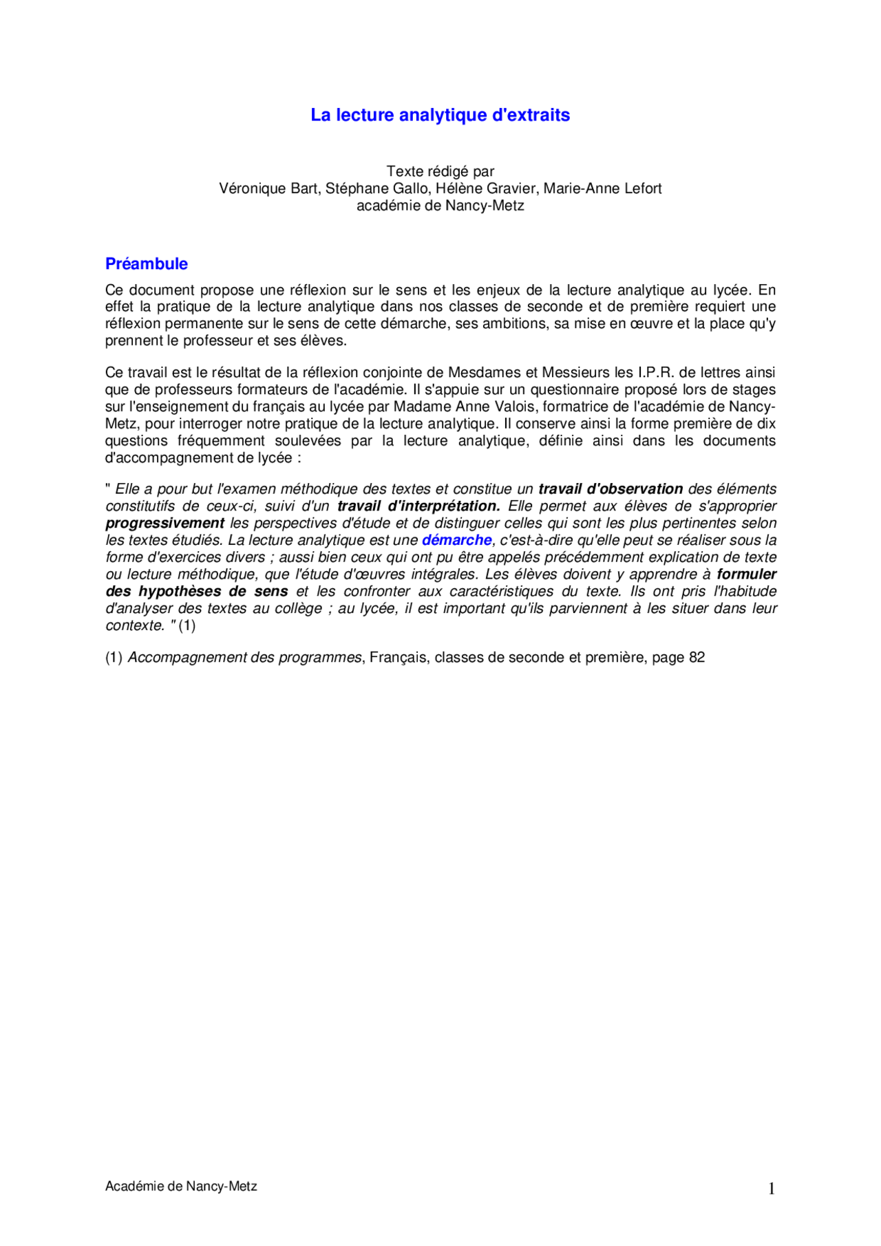 La lecture analytique d'extraits Docsity