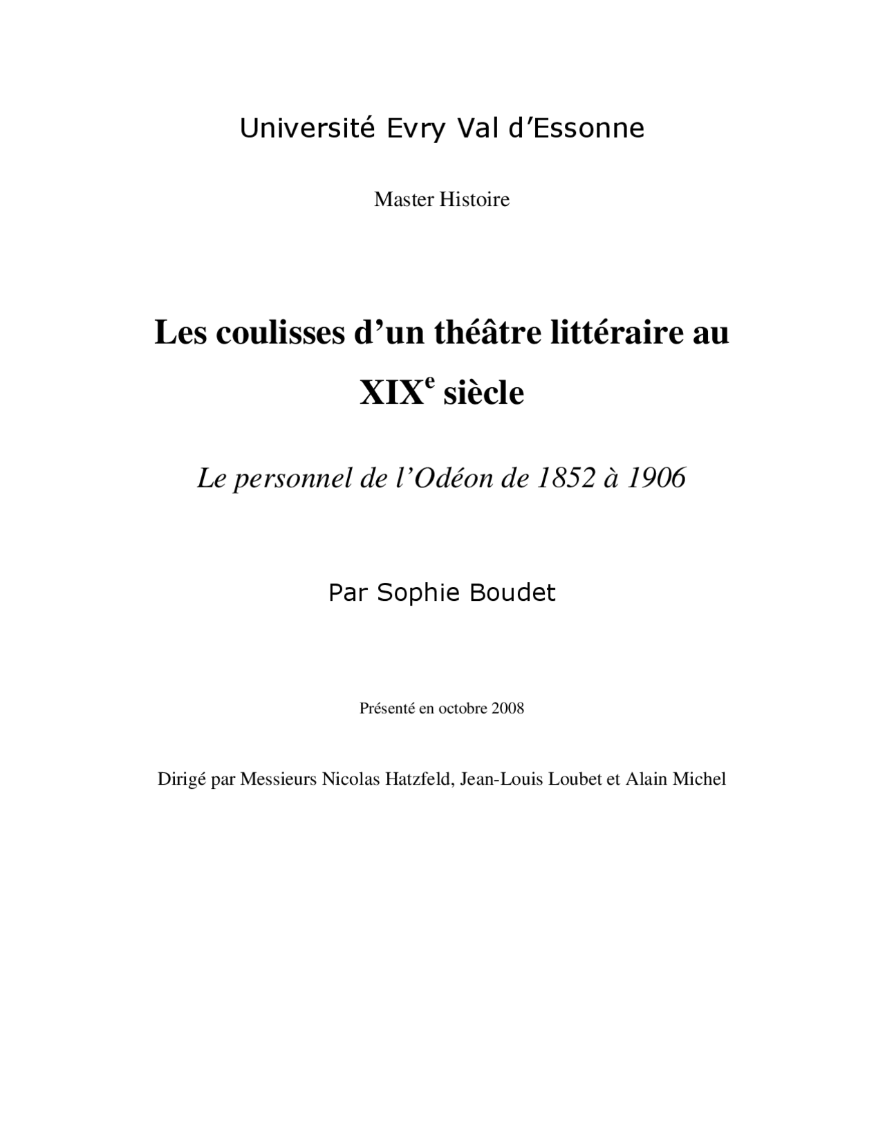 Les Coulisses D Un Theatre Litteraire Au Xixe Siecle Le Personnel De L Odeon De 1852 A 1906 Docsity