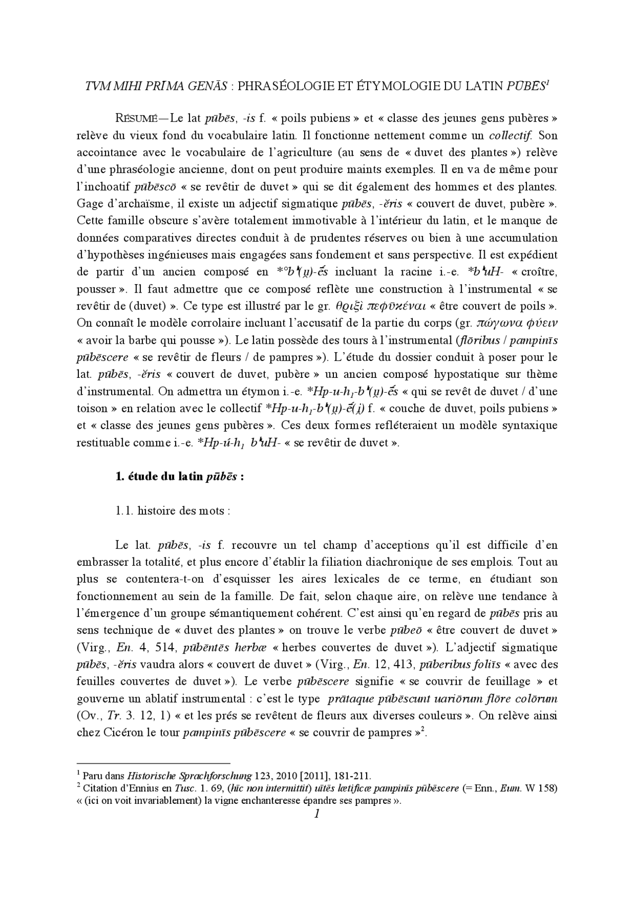 étude du latin pūbēs - Docsity