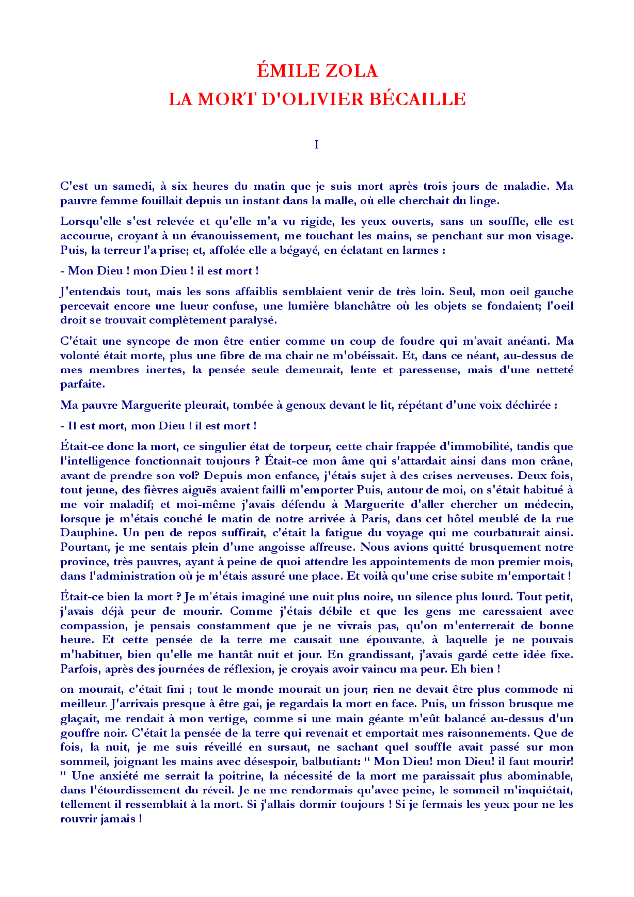 La Mort D Olivier Bécaille Fiche De Lecture émile Zola la mort d'Olivier Bécaille | Essai Littérature | Docsity