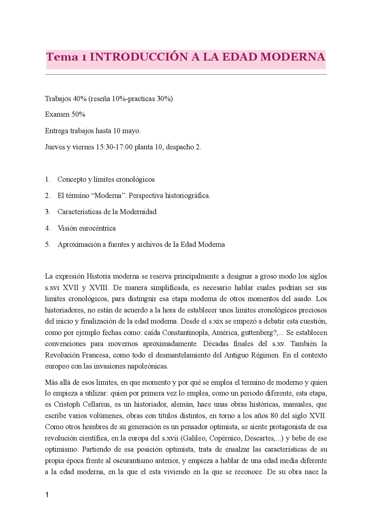 Historia moderna Europa I | Apuntes de Historia | Docsity