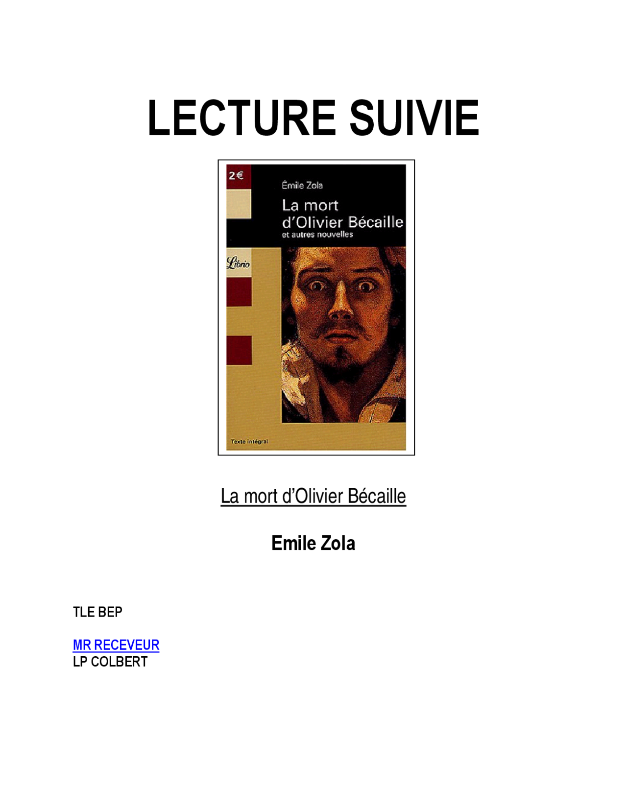 La Mort D Olivier Bécaille Fiche De Lecture La mort d'Olivier Bécaille, Zola | Essai Littérature | Docsity