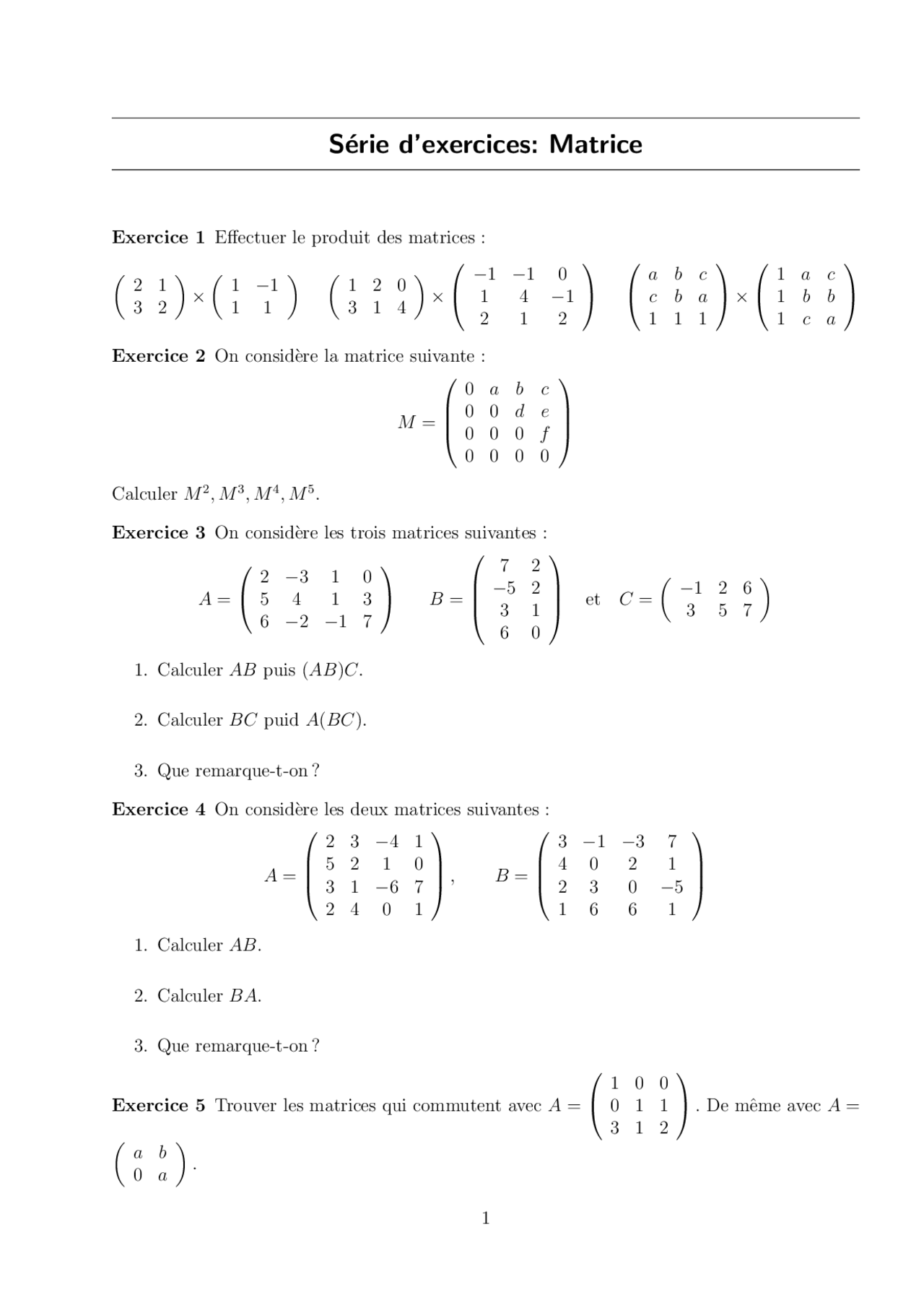 Matrice Excercise Visual S ́erie d’exercices: Matrice - Docsity