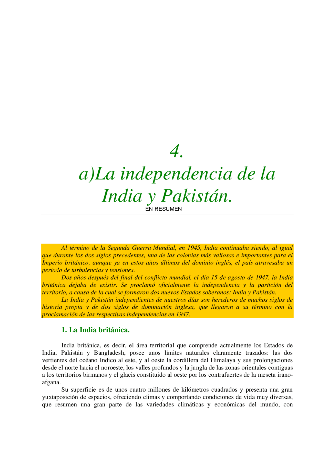 La Independencia De La India Y Pakistan En Resumen Docsity
