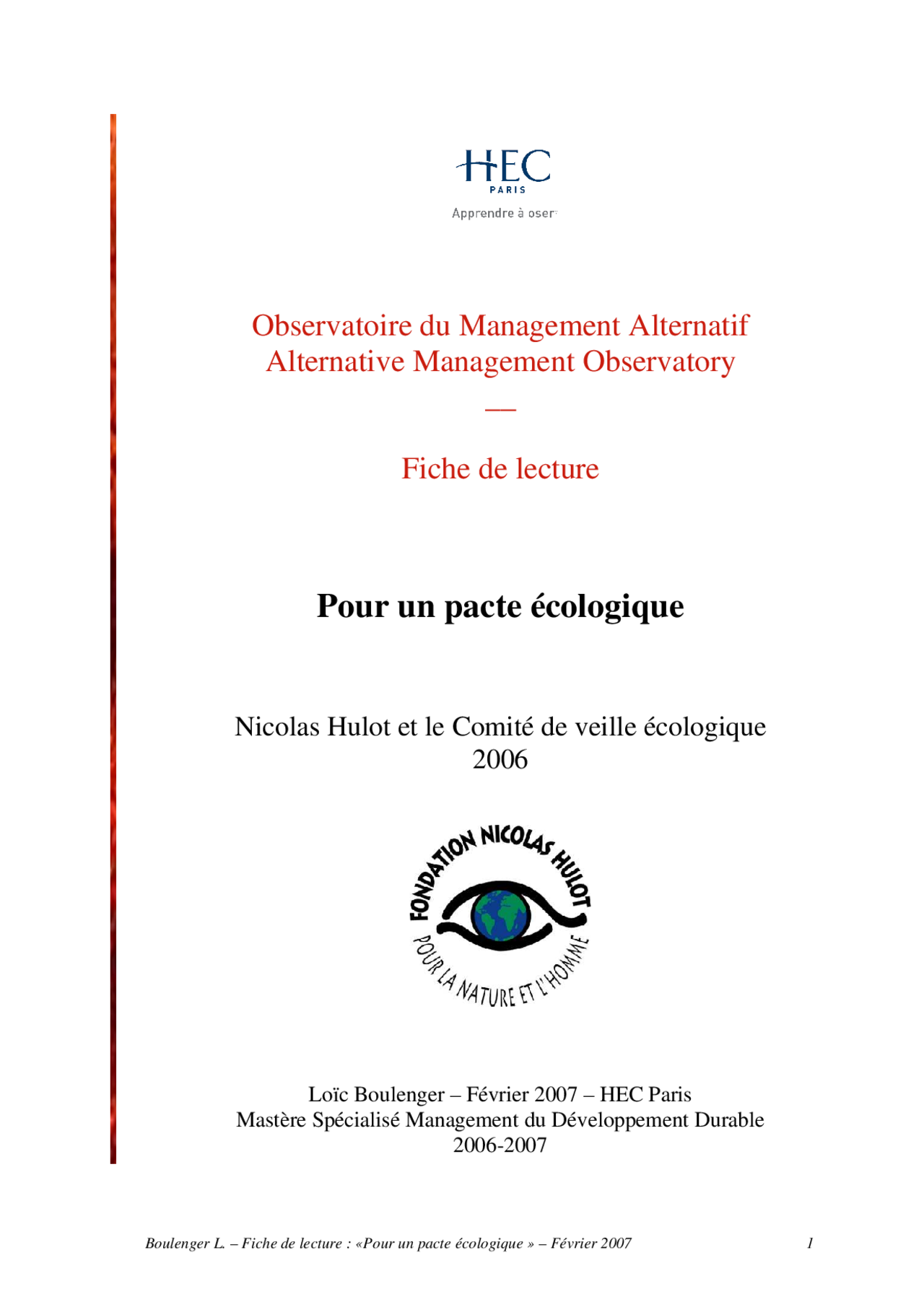 Pour un pacte écologique Docsity